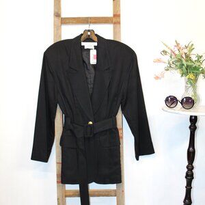 Vintage Eleanor P Brenner Rayon Trench Coat Style Blazer w/Pockets